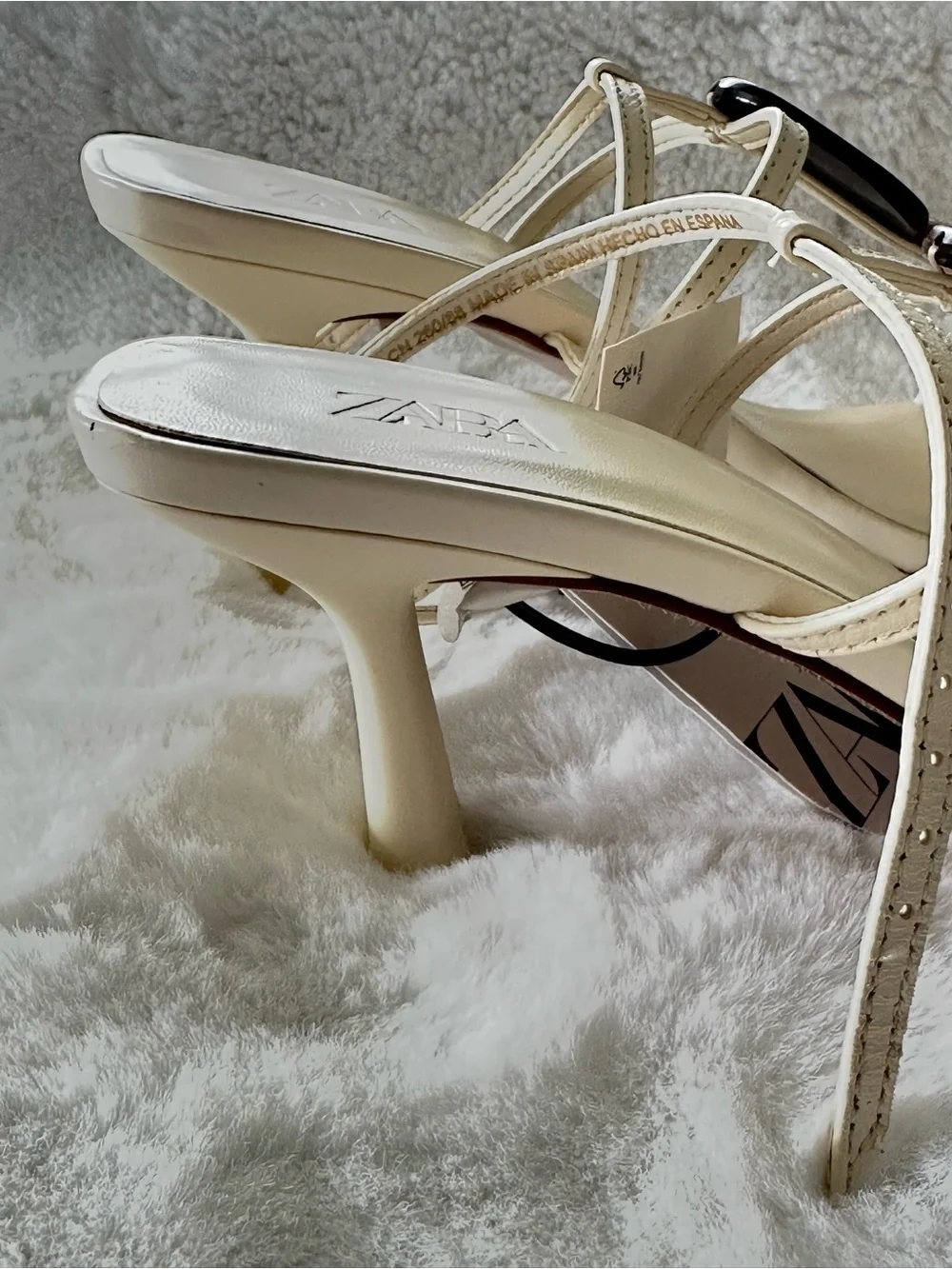 ZARA Cream Sandals with Brown and Tan Gem Accents - Picture 12 of 14